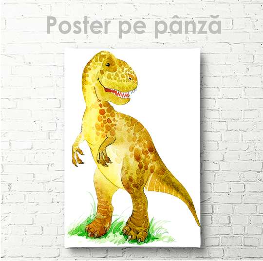 Постер - Динозавр в акварели 4, 30 x 45 см, Холст на подрамнике, Для Детей