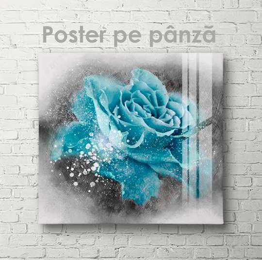 Постер - Ярко-голубая роза, 40 x 40 см, Холст на подрамнике, Цветы