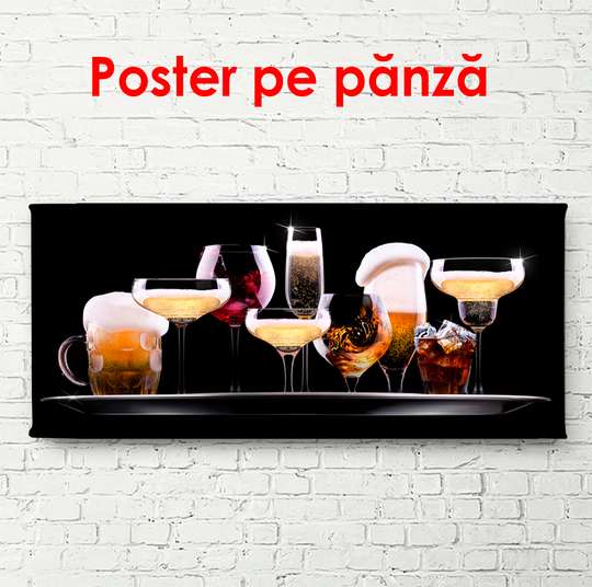 Постер, Набор различных напитков на черном фоне, 60 x 30 см, Холст на подрамнике