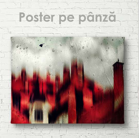 Постер - Красный город, 45 x 30 см, Холст на подрамнике, Абстракция
