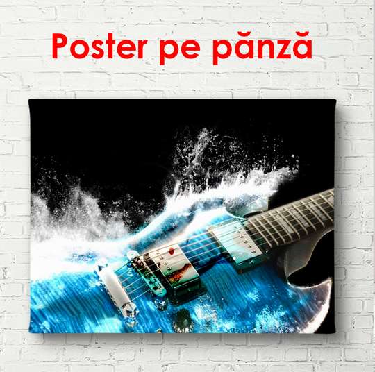 Постер - Синяя гитара, 90 x 60 см, Постер в раме
