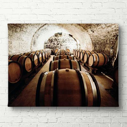 Poster - Barrels in a wine cellar, 90 x 60 см, Framed poster
