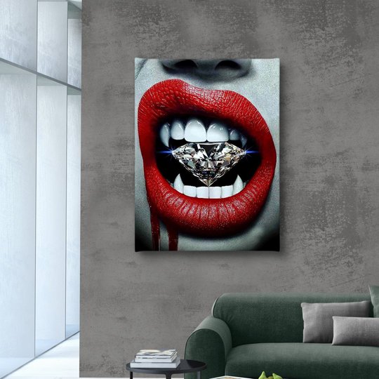 Постер, Красные губы и бриллиант, 30 x 45 см, Холст на подрамнике
