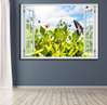 Наклейка на стену - 3D-окно с видом на цветник, Имитация окна, 130 х 85
