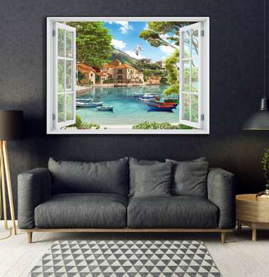 Wall Sticker - Sea view window surrounded by stones