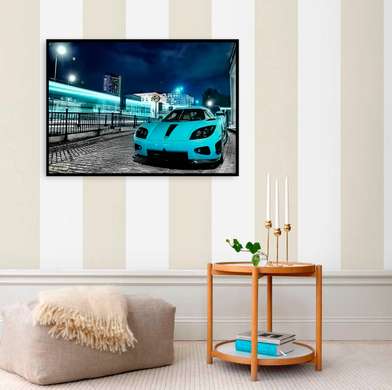 Poster - Mașină sport albastră, 45 x 30 см, Panza pe cadru