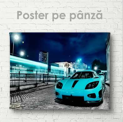 Poster - Mașină sport albastră, 45 x 30 см, Panza pe cadru