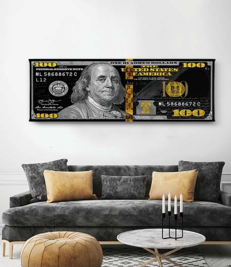 Poster - American 100 dollars, 60 x 30 см, Canvas on frame, Glamour