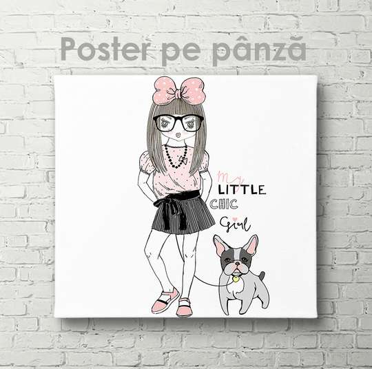 Постер - Девочка с собакой, 40 x 40 см, Холст на подрамнике, Для Детей