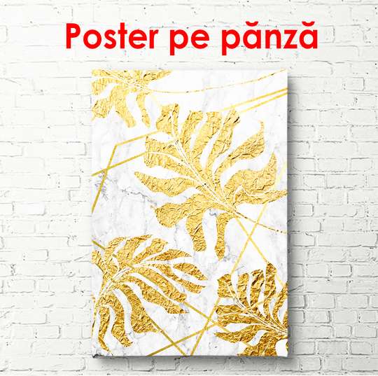 Постер - Золотые листья на мраморном фоне, 60 x 90 см, Постер в раме, Ботаника