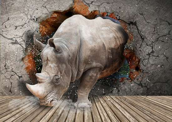 Fototapet - Un rinocer sparge peretele