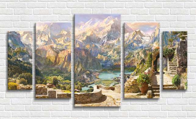Tablou Multicanvas, Peisaj cu vedere la munți, 108 х 60