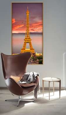 Постер - Эйфевая Башня на фоне заката, 30 x 60 см, Холст на подрамнике