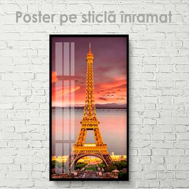 Poster - Turnul Eiffet la apus, 30 x 60 см, Panza pe cadru