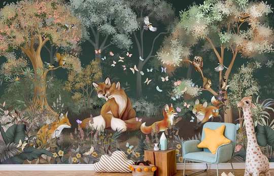Nursery Wall Mural - Cute chanterelles in the forest 4