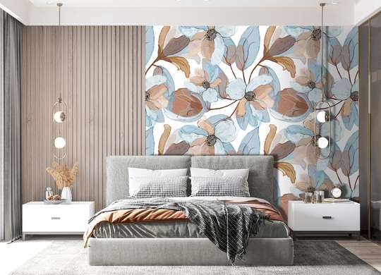 Wall Mural - Pale blue flowers with brown petals