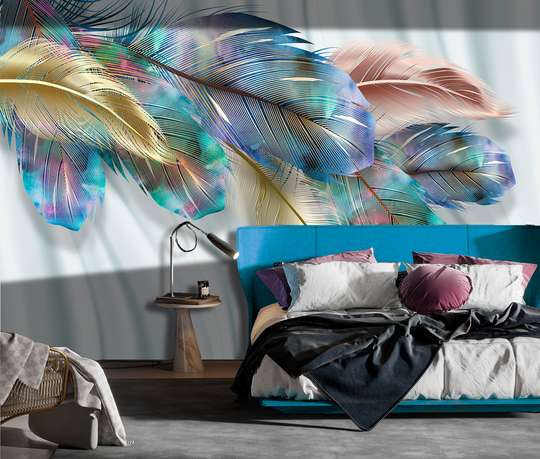 Wall Mural - Bright Feathers on a satin background