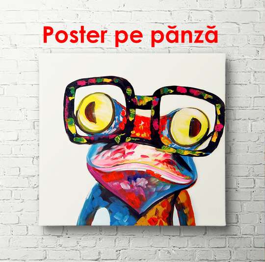 Poster - Broască multicoloră în pahare, 100 x 100 см, Poster înrămat