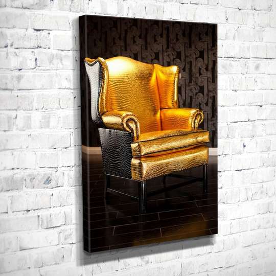 Poster - Fotoliu auriu pe fundal negru, 60 x 90 см, Poster înrămat, Interiorul