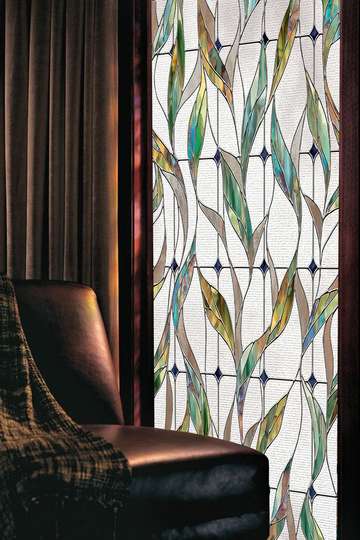 Window Privacy Film, Decorative stained glass window with leaves, 60 x 90cm, Transparent