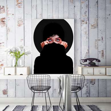 Poster - Fată în negru, 30 x 60 см, Panza pe cadru