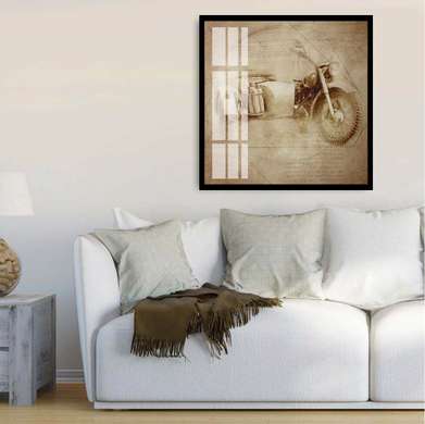 Poster - Schița unei motociclete retro, 40 x 40 см, Panza pe cadru