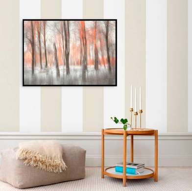Постер - Деревья в пасмурном лесу, 45 x 30 см, Холст на подрамнике