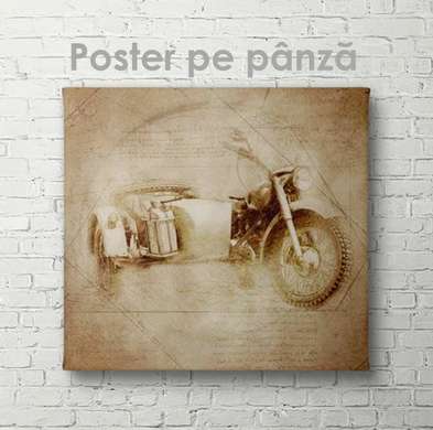 Постер - Эскиз ретро мотоцикла, 40 x 40 см, Холст на подрамнике