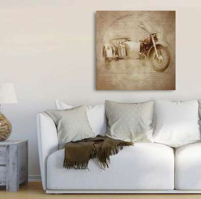 Постер - Эскиз ретро мотоцикла, 40 x 40 см, Холст на подрамнике