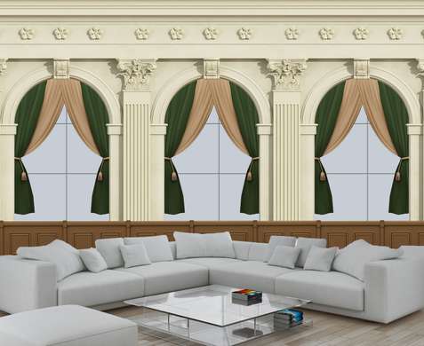 Wall Mural - Arched windows with curtains