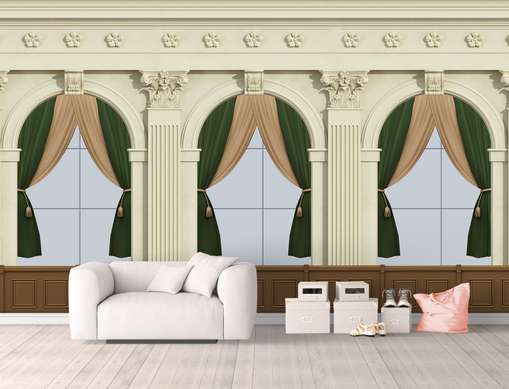 Wall Mural - Arched windows with curtains