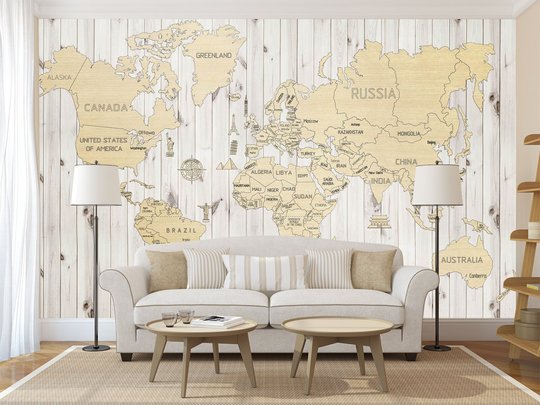 Фотообои, Карта мира на деревянной стене