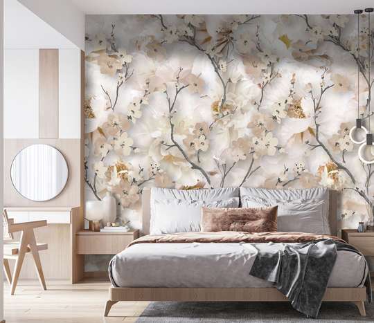 Wall Mural - Twigs of soft beige flowers