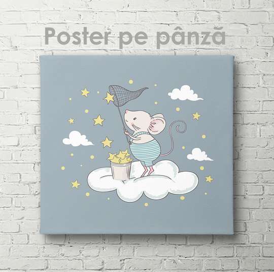 Постер - Мышка на облаке, 40 x 40 см, Холст на подрамнике, Для Детей