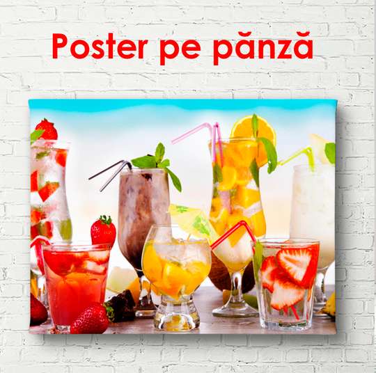Poster - Summer cocktails on the background of the beach, 90 x 60 см, Framed poster, Food and Drinks