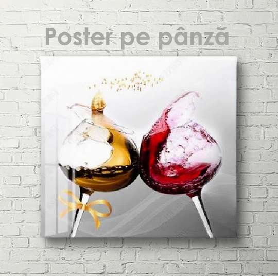 Постер - Вино в бокалах, 40 x 40 см, Холст на подрамнике, Еда и Напитки
