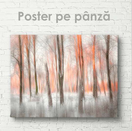 Постер - Деревья в пасмурном лесу, 45 x 30 см, Холст на подрамнике, Природа
