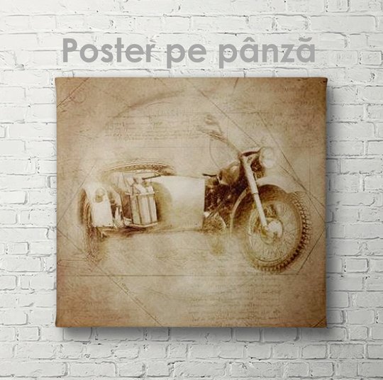 Poster, Schița unei motociclete retro, 40 x 40 см, Panza pe cadru