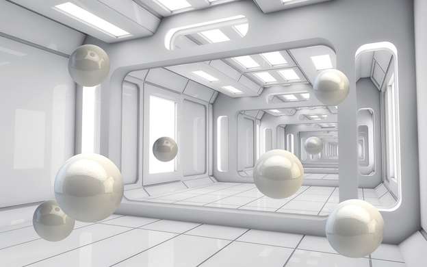 Fototapet 3D - Perle albe plutitoare într-un tunel 3D