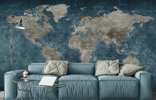 Фотообои, Серо- синяя Карта мира