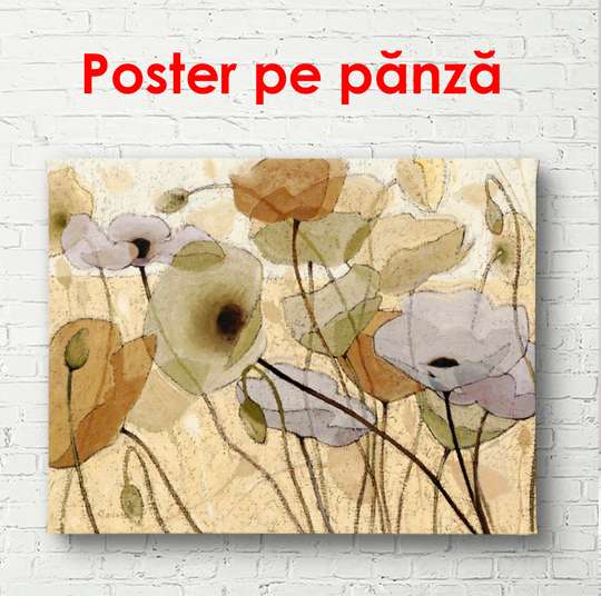 Постер - Нежные маки на бежевом фоне, 90 x 60 см, Постер в раме, Прованс