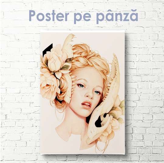 Poster, Fată în stil vintage, 30 x 45 см, Panza pe cadru