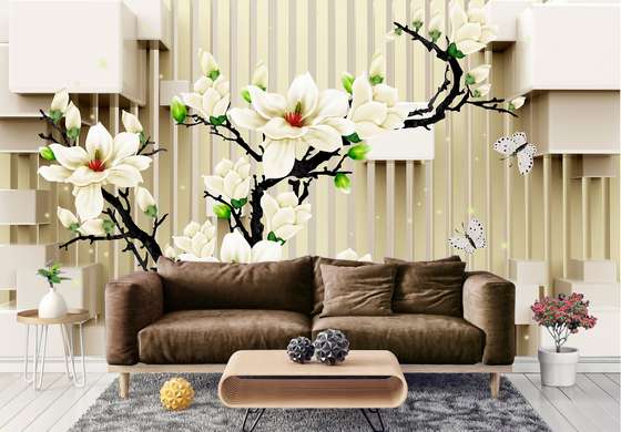 3D Wallpaper - Cream flowers on 3D background