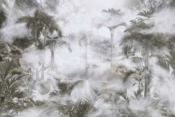 Fototapet - Jungla de palmieri în ceață 1