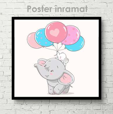 Poster - Elephant with balloons, 40 x 40 см, Canvas on frame