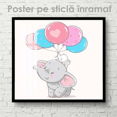 Poster - Elephant with balloons, 40 x 40 см, Canvas on frame