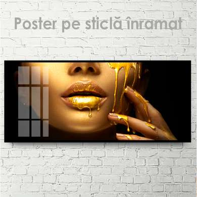 Постер - Золотые губы и потеки, 90 x 30 см, Холст на подрамнике