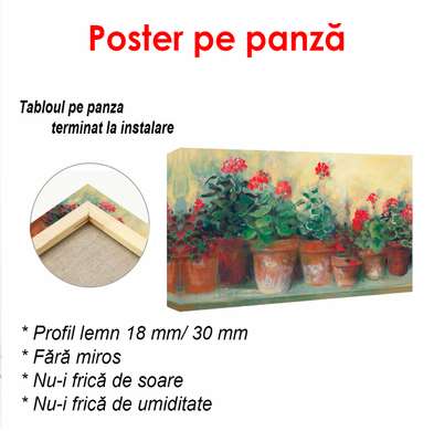 Poster - Pots of red flowers on the windowsill, 90 x 45 см, Framed poster
