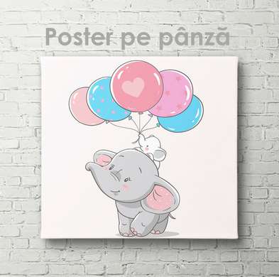Poster - Elefant cu baloane, 40 x 40 см, Panza pe cadru