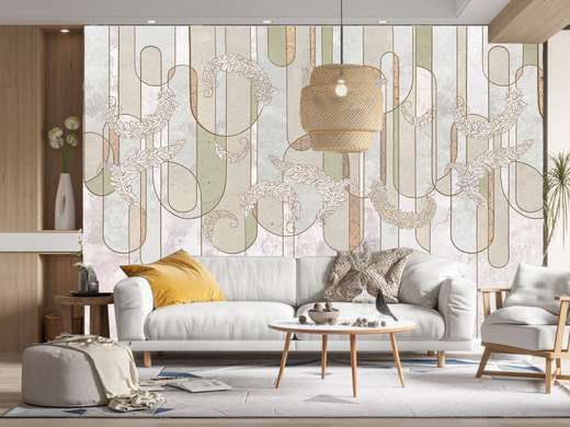 Wall Mural - Leaves and abstract wall in beige tones